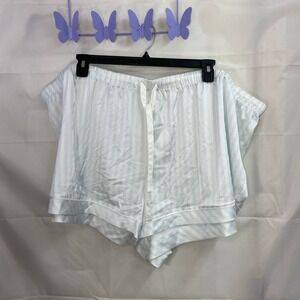 NEW Stars Above women's baby blue white striped drawstring satin pajama shorts